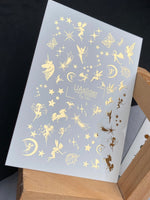 Nail Water Decal Fg-100 | Water Slide Nail Decals with Gold Fairies & Stars | Magical Fantasy - UASLIDER