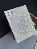 Nail Water Decal Fg-090 | Gold Foil Water Slide Nail Decals | Wildflowers & Botanical Sprigs - UASLIDER