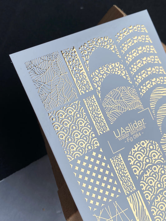 Nail Water Decal Fg-084 | Gold Foil Water Slide Nail Decals | Geometric & Abstract Patterns