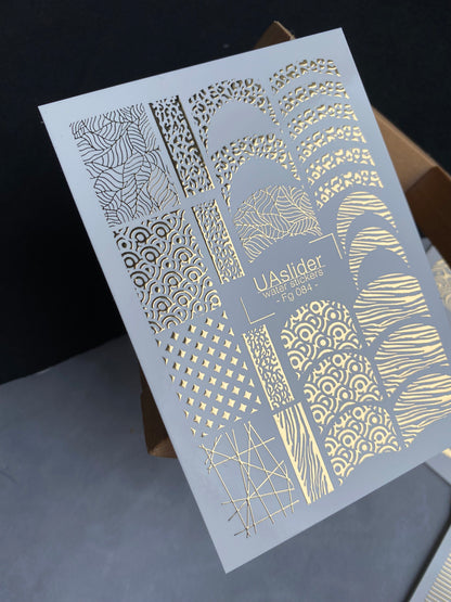 Nail Water Decal Fg-084 | Gold Foil Water Slide Nail Decals | Geometric & Abstract Patterns
