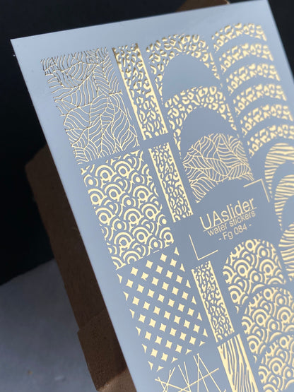 Nail Water Decal Fg-084 | Gold Foil Water Slide Nail Decals | Geometric & Abstract Patterns