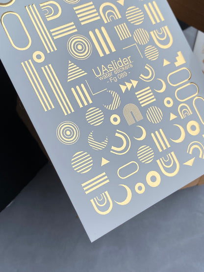 Nail Water Decal Fg-089 | Gold Foil Water Slide Nail Decals | Geometric Shapes & Minimalist Patterns