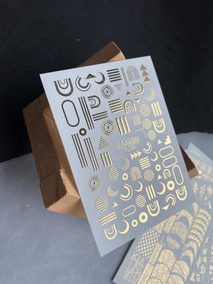 Nail Water Decal Fg-089 | Gold Foil Water Slide Nail Decals | Geometric Shapes & Minimalist Patterns