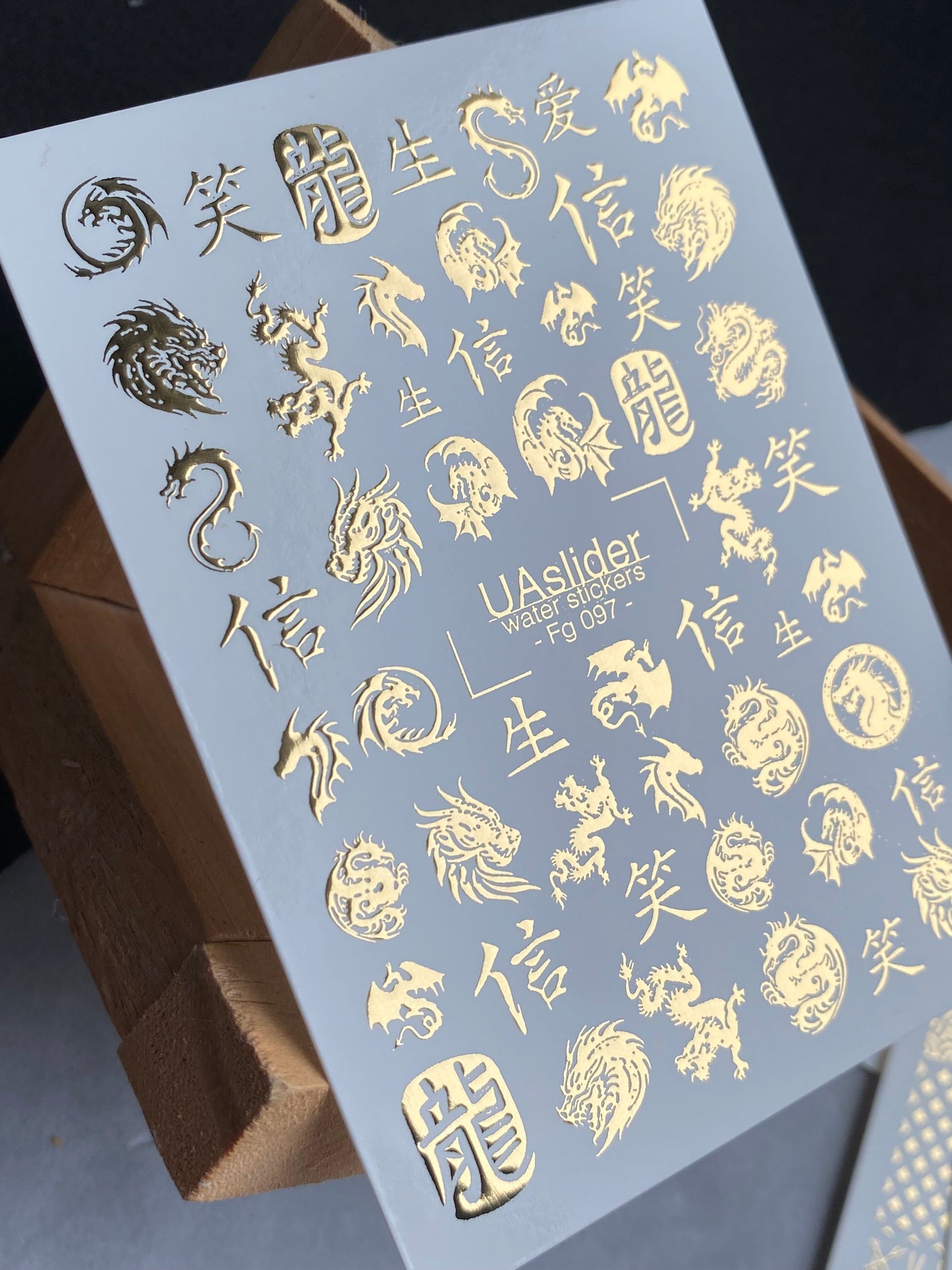 Nail Water Decal Fg-097 | Water Transfer Nail Decals with Gold Dragons | Chinese Symbols
