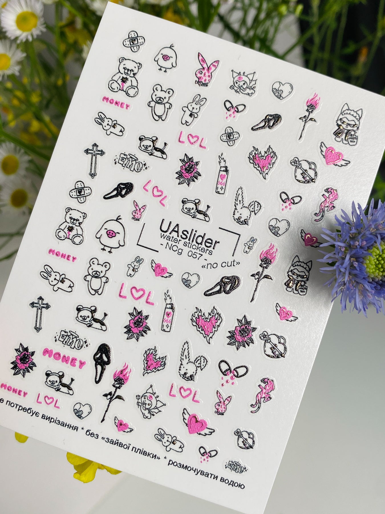 Nail Water Decal NCg-057 | Nail Water Decals Cartoon Emo Style | Bears, Hearts and Cute Icons - UASLIDER