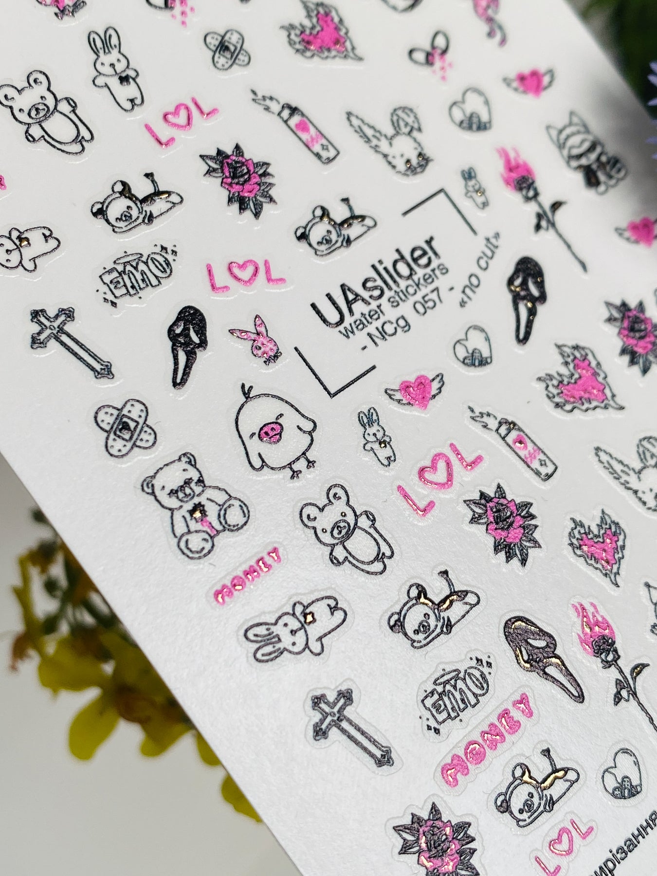 Nail Water Decal NCg-057 | Nail Water Decals Cartoon Emo Style | Bears, Hearts and Cute Icons - UASLIDER