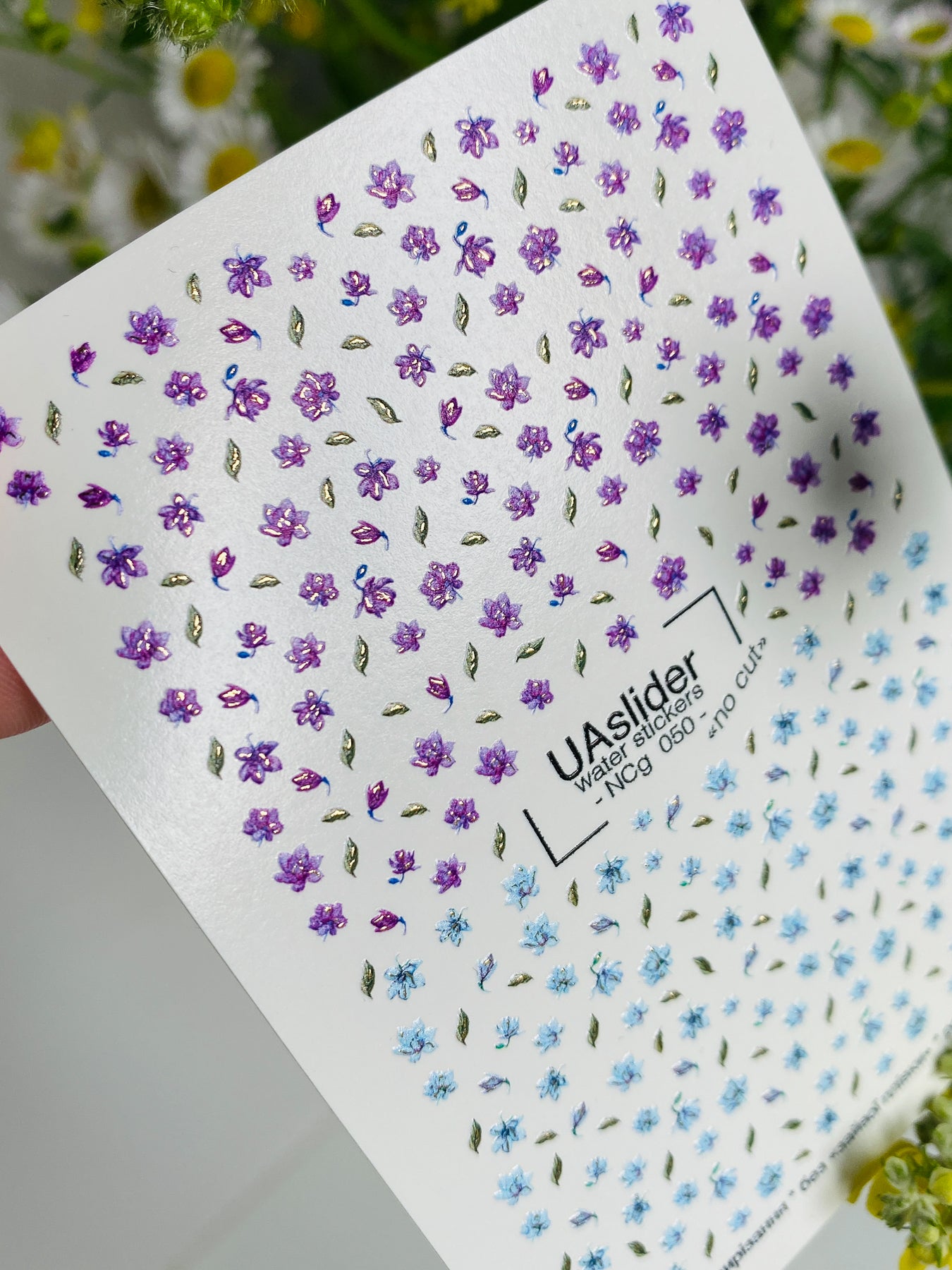 Nálepka na nehty NCg-050 | Vodní nálepky na nehty | Fialové a modré mini divoké květiny