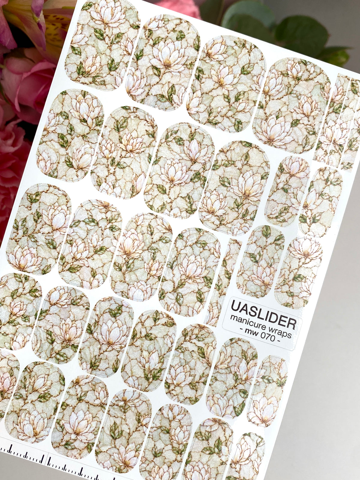 Magnolia Manicure Nail Wraps — Ivory Floral Crackle | mw-070