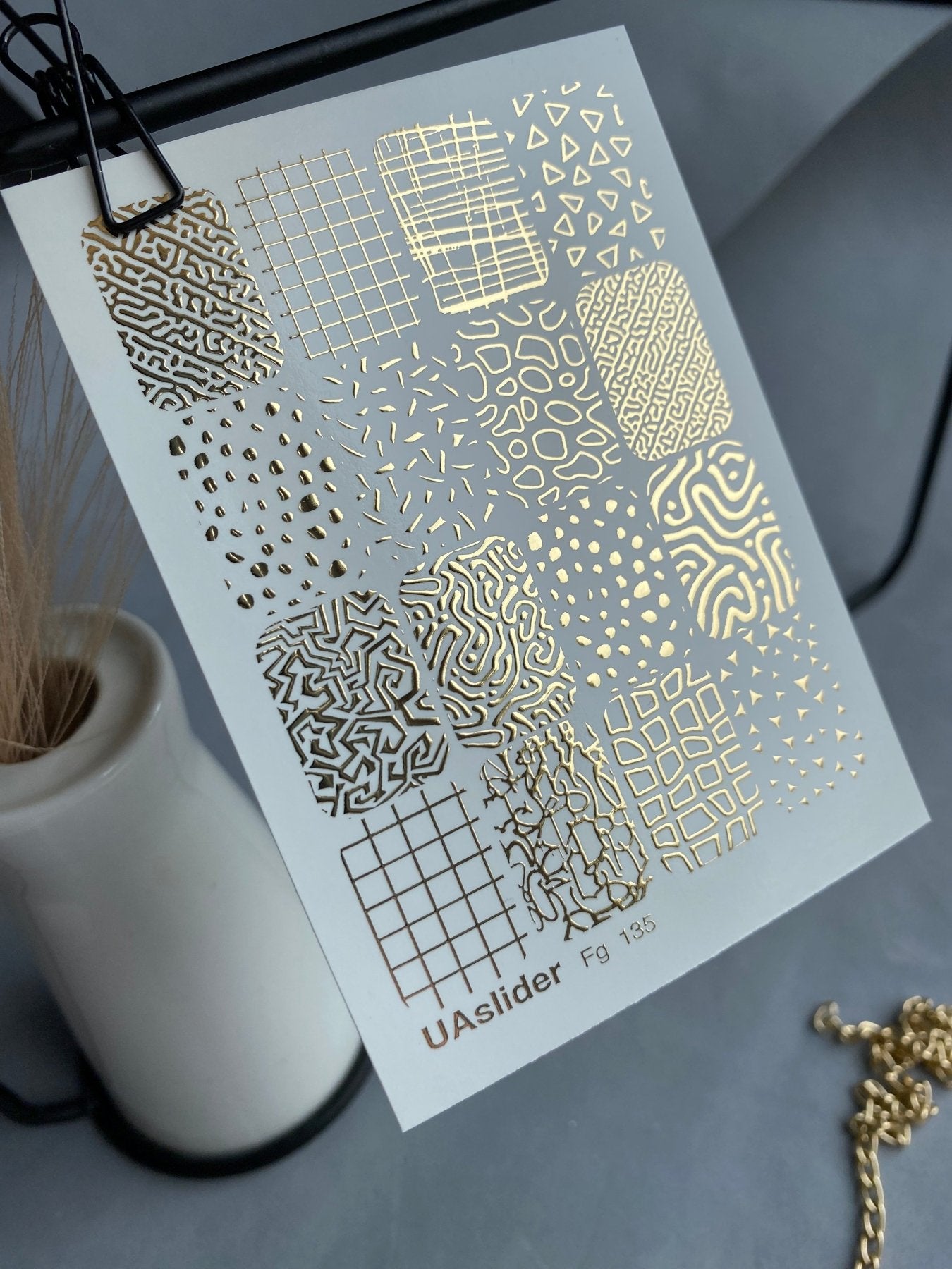 Nail Water Decal Fg-135 | Water Slide Nail Decals with Gold Abstract Patterns | Geometric Nail Art - UASLIDER