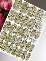 White Blossom Manicure Wraps — Sage Branch Pattern | mw-068