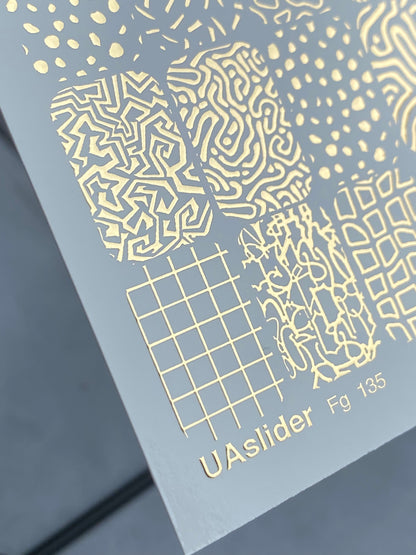 Nail Water Decal Fg-135 | Water Slide Nail Decals with Gold Abstract Patterns | Geometric Nail Art