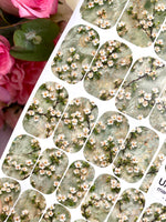 White Blossom Manicure Wraps — Sage Branch Pattern | mw-068