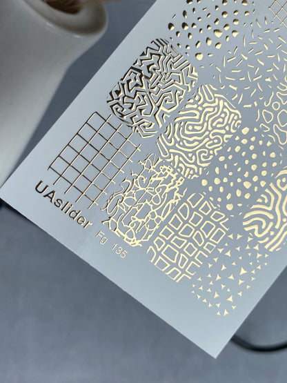 Nail Water Decal Fg-135 | Water Slide Nail Decals with Gold Abstract Patterns | Geometric Nail Art