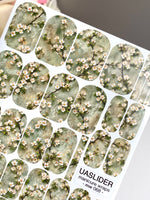 White Blossom Manicure Wraps — Sage Branch Pattern | mw-068