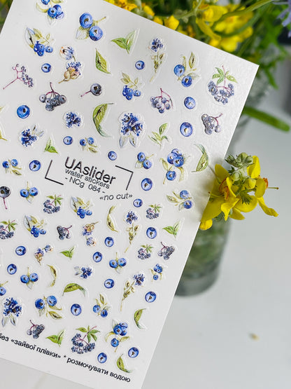 Nail Water Decal NCg-084 | Water Slide Nail Decals Blueberries | Fresh Berry Nail Art