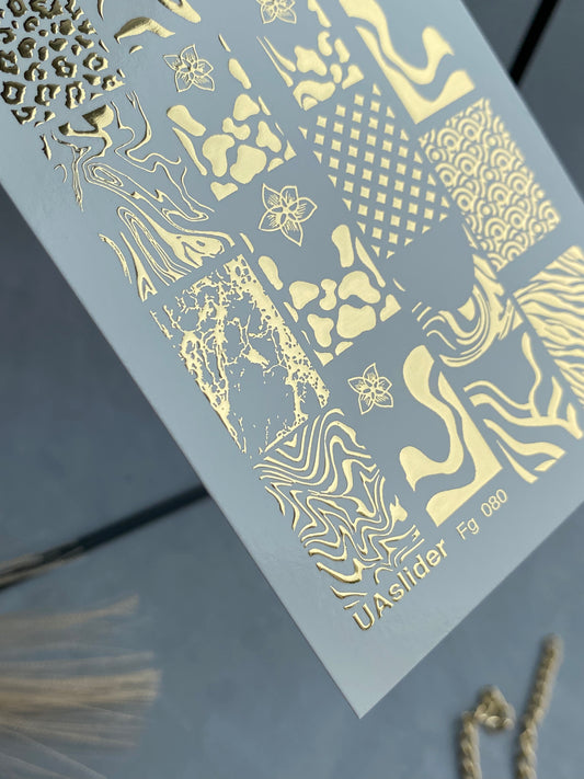 Nail Water Decal Fg-080 | Gold Foil Water Slide Nail Decals | Animal Print & Abstract Patterns