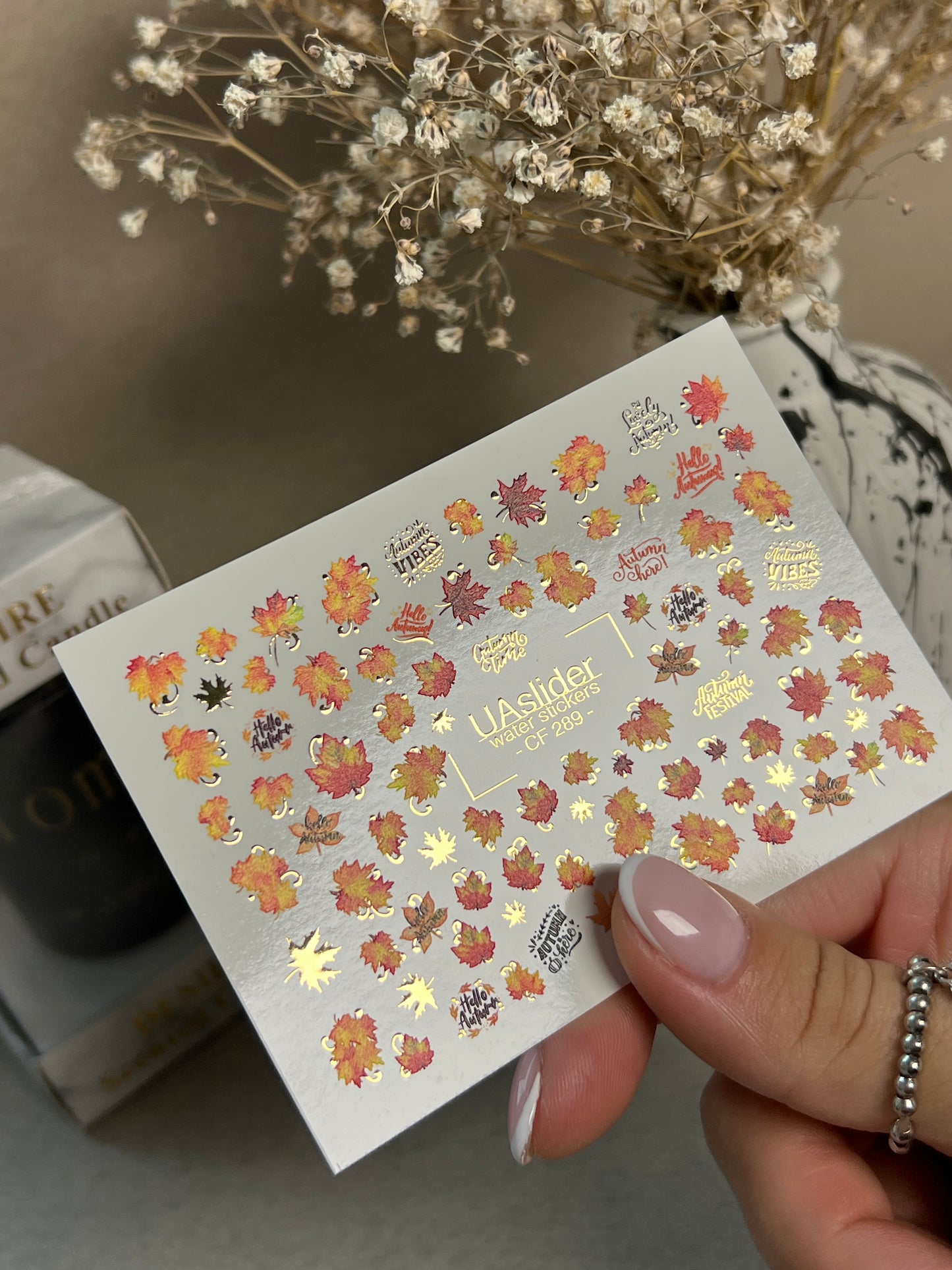 Nail Water Decal CF-289 | Autumn Leaves Water Slide Nail Decals | Fall Quotes & Seasonal Vibes