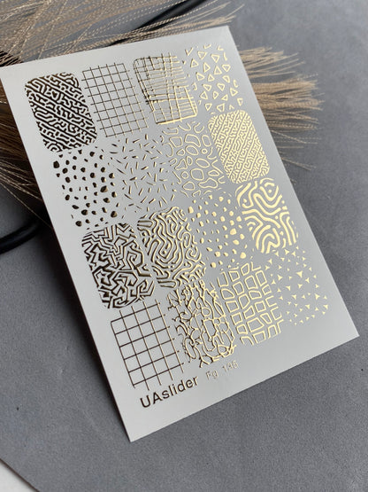 Nail Water Decal Fg-135 | Water Slide Nail Decals with Gold Abstract Patterns | Geometric Nail Art