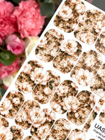 Vintage Peony Manicure Wraps — Beige Script Floral | mw-060