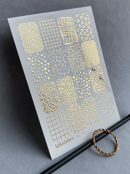 Nail Water Decal Fg-135 | Water Slide Nail Decals with Gold Abstract Patterns | Geometric Nail Art