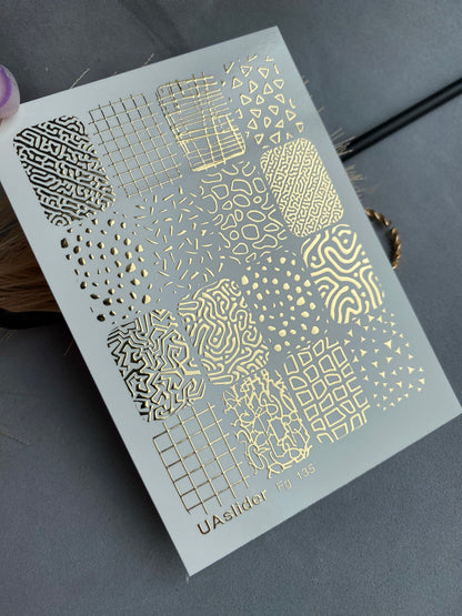 Nail Water Decal Fg-135 | Water Slide Nail Decals with Gold Abstract Patterns | Geometric Nail Art