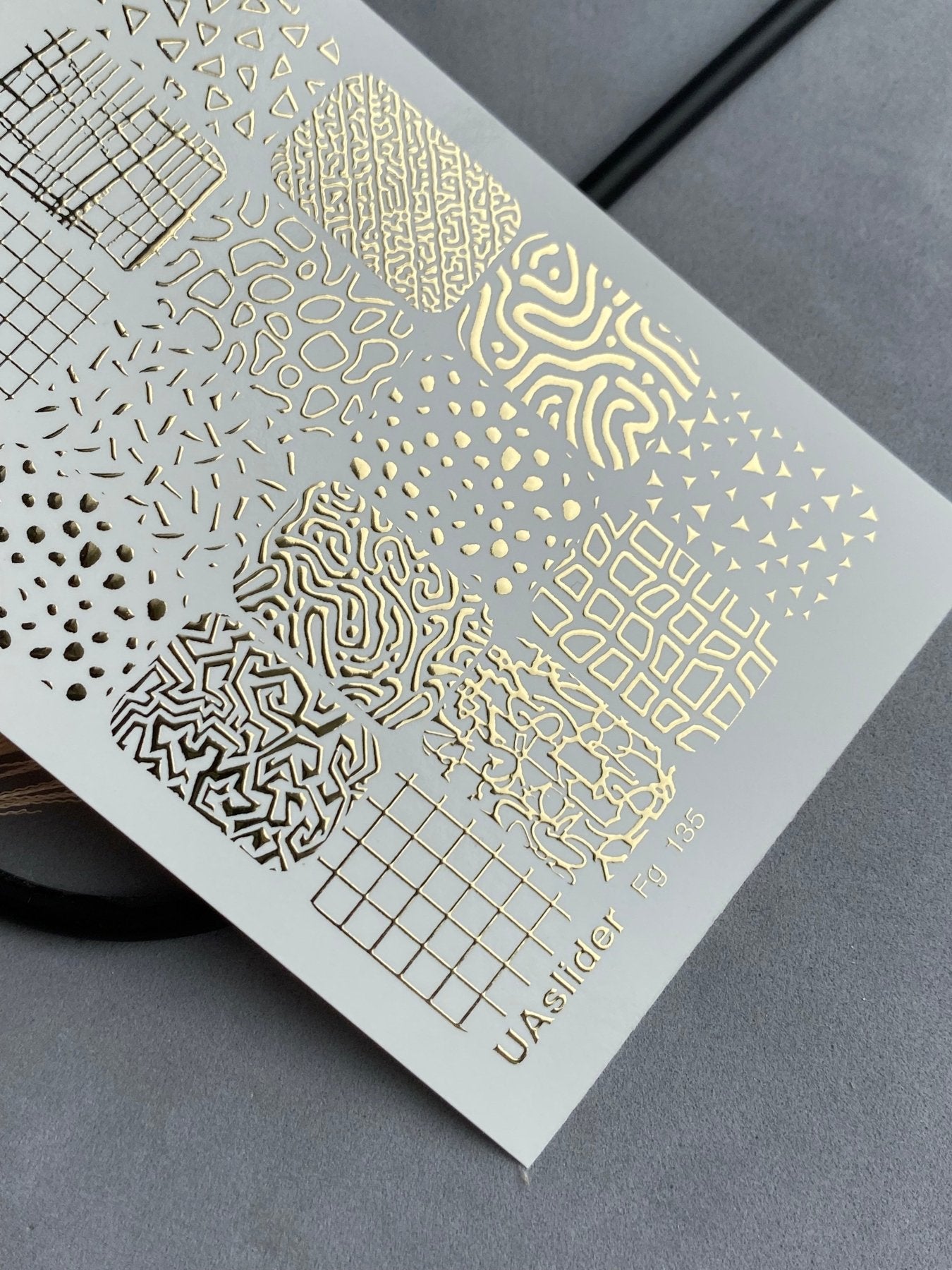Nail Water Decal Fg-135 | Water Slide Nail Decals with Gold Abstract Patterns | Geometric Nail Art - UASLIDER