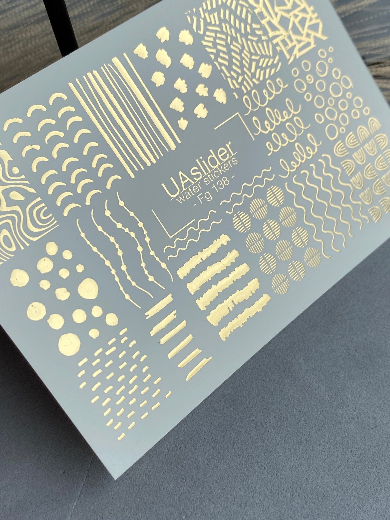 Nail Water Decal Fg-138 | Water Slide Nail Decals with Gold Abstract Lines and Dots | Minimalist Nail Art - UASLIDER