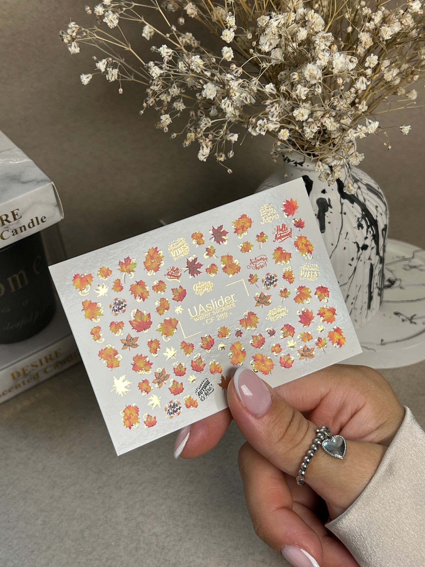 Nail Water Decal CF-289 | Autumn Leaves Water Slide Nail Decals | Fall Quotes & Seasonal Vibes