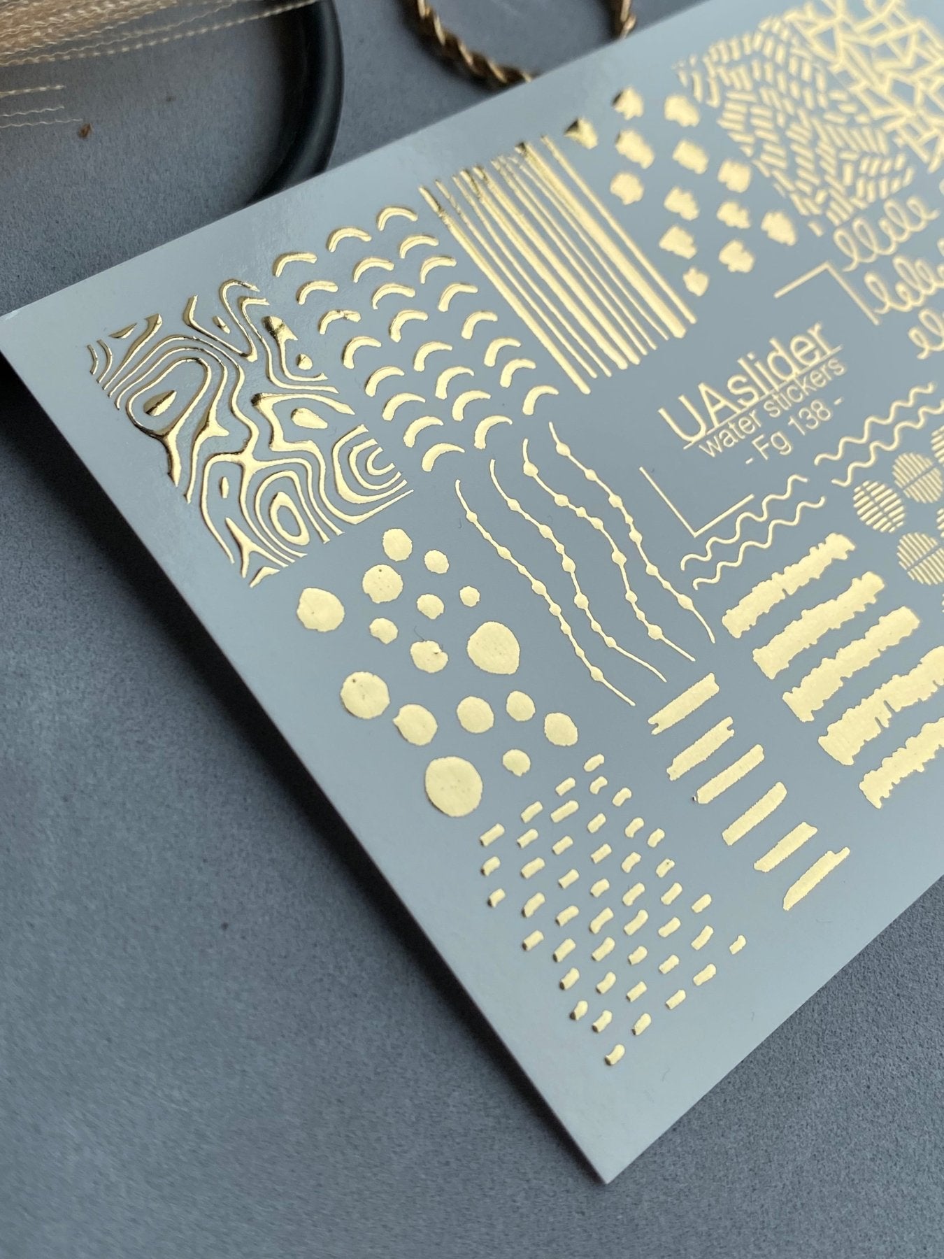 Nail Water Decal Fg-138 | Water Slide Nail Decals with Gold Abstract Lines and Dots | Minimalist Nail Art - UASLIDER
