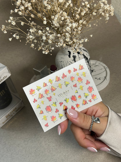 Nail Water Decal CF-293 | Autumn Water Slide Nail Decals | Fall Leaves & Geometric Frames