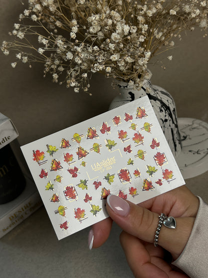 Nail Water Decal CF-293 | Autumn Water Slide Nail Decals | Fall Leaves & Geometric Frames
