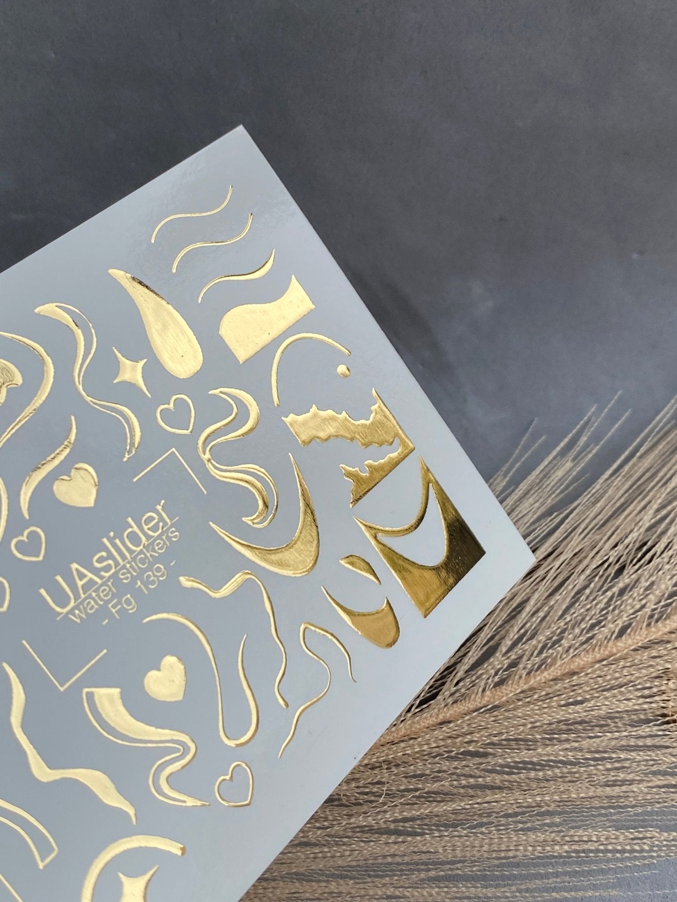 Nail Water Decal Fg-139 | Water Slide Nail Decals with Gold Abstract Waves and Shapes | Artistic Nail Tattoos - UASLIDER