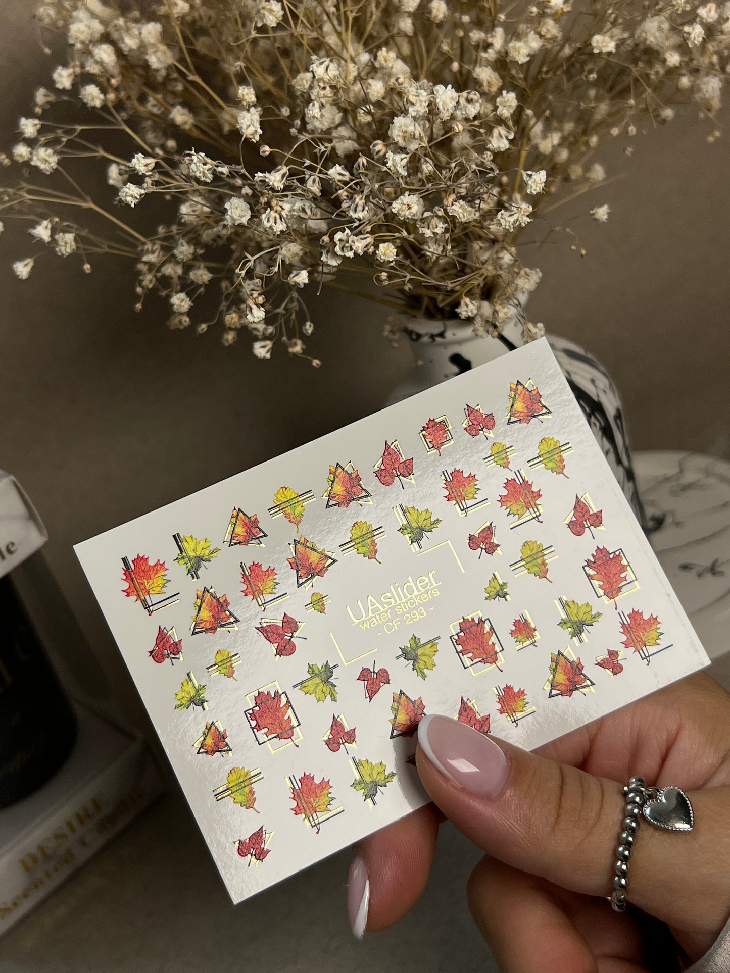 Nail Water Decal CF-293 | Autumn Water Slide Nail Decals | Fall Leaves & Geometric Frames