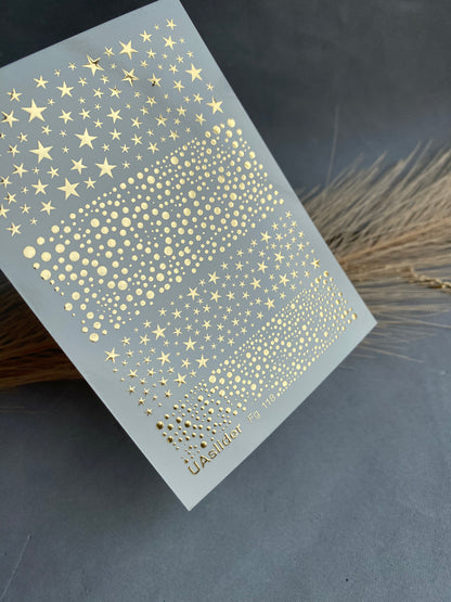 Nail Water Decal Fg-118 | Water Slide Nail Decals with Gold Stars & Dots | Cosmic Shine