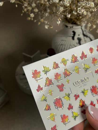 Nail Water Decal CF-293 | Autumn Water Slide Nail Decals | Fall Leaves & Geometric Frames