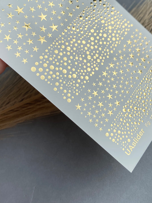 Nail Water Decal Fg-118 | Water Slide Nail Decals with Gold Stars & Dots | Cosmic Shine