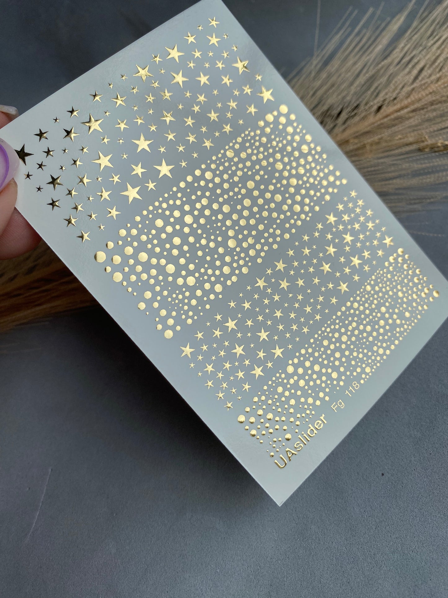 Nail Water Decal Fg-118 | Water Slide Nail Decals with Gold Stars & Dots | Cosmic Shine