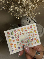 Nail Water Decal CF-279 | Autumn Water Slide Nail Decals | Fall Leaves, Mushrooms & Berries with Gold Accents - UASLIDER