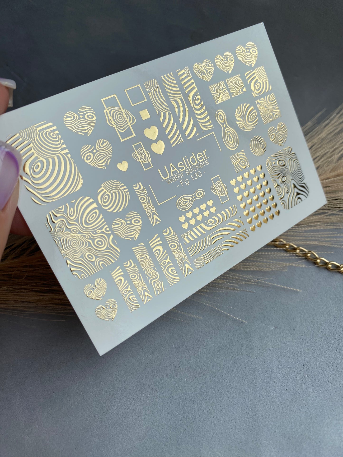 Nail Water Decal Fg-130 | Water Slide Nail Decals with Gold Abstract Patterns | Modern Geometric Nail Art