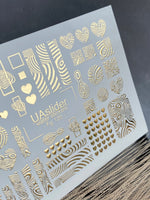 Nail Water Decal Fg-130 | Water Slide Nail Decals with Gold Abstract Patterns | Modern Geometric Nail Art - UASLIDER