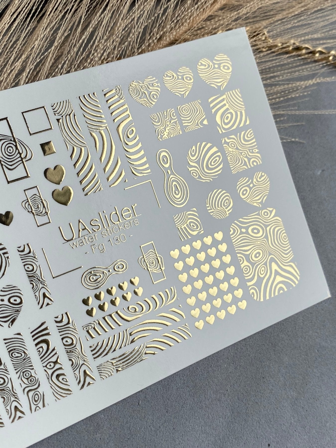 Nail Water Decal Fg-130 | Water Slide Nail Decals with Gold Abstract Patterns | Modern Geometric Nail Art - UASLIDER