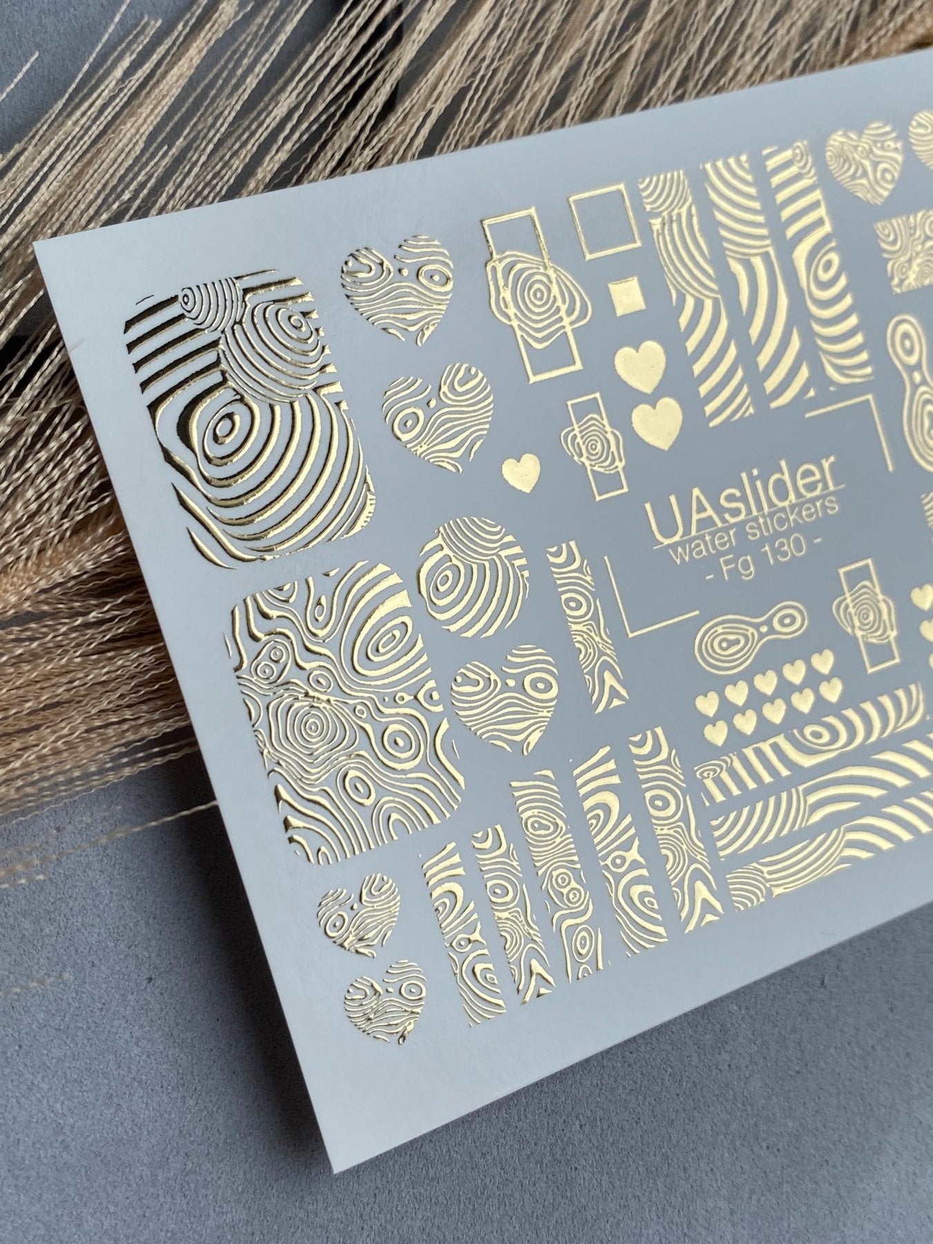 Nail Water Decal Fg-130 | Water Slide Nail Decals with Gold Abstract Patterns | Modern Geometric Nail Art - UASLIDER
