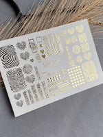 Nail Water Decal Fg-130 | Water Slide Nail Decals with Gold Abstract Patterns | Modern Geometric Nail Art - UASLIDER