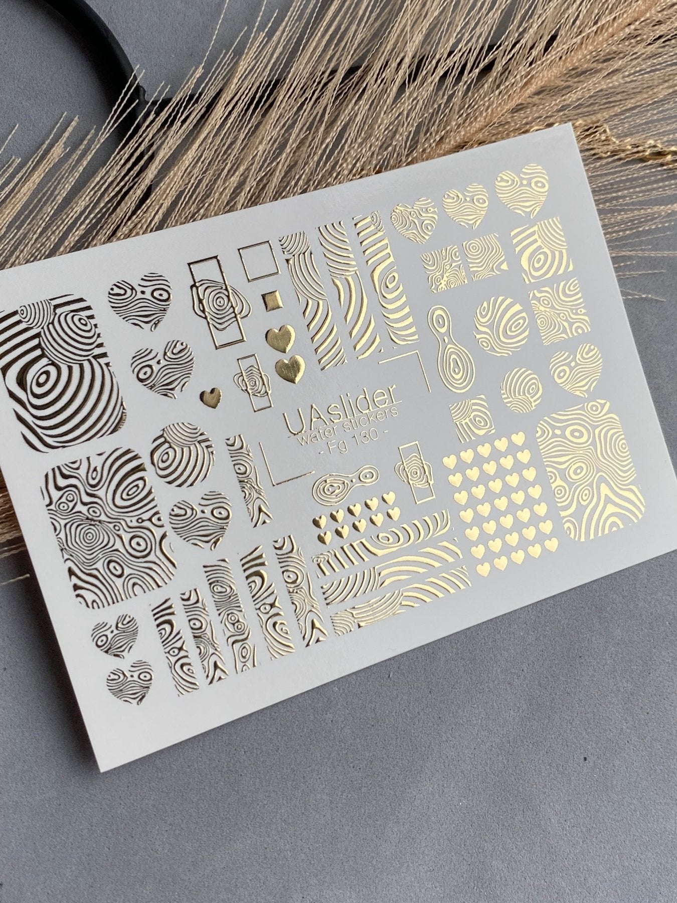Nail Water Decal Fg-130 | Water Slide Nail Decals with Gold Abstract Patterns | Modern Geometric Nail Art - UASLIDER