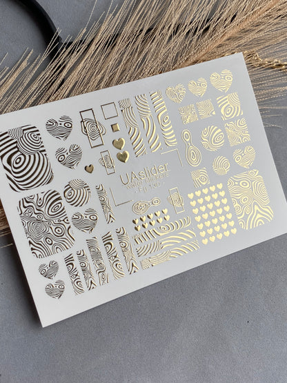 Nail Water Decal Fg-130 | Water Slide Nail Decals with Gold Abstract Patterns | Modern Geometric Nail Art