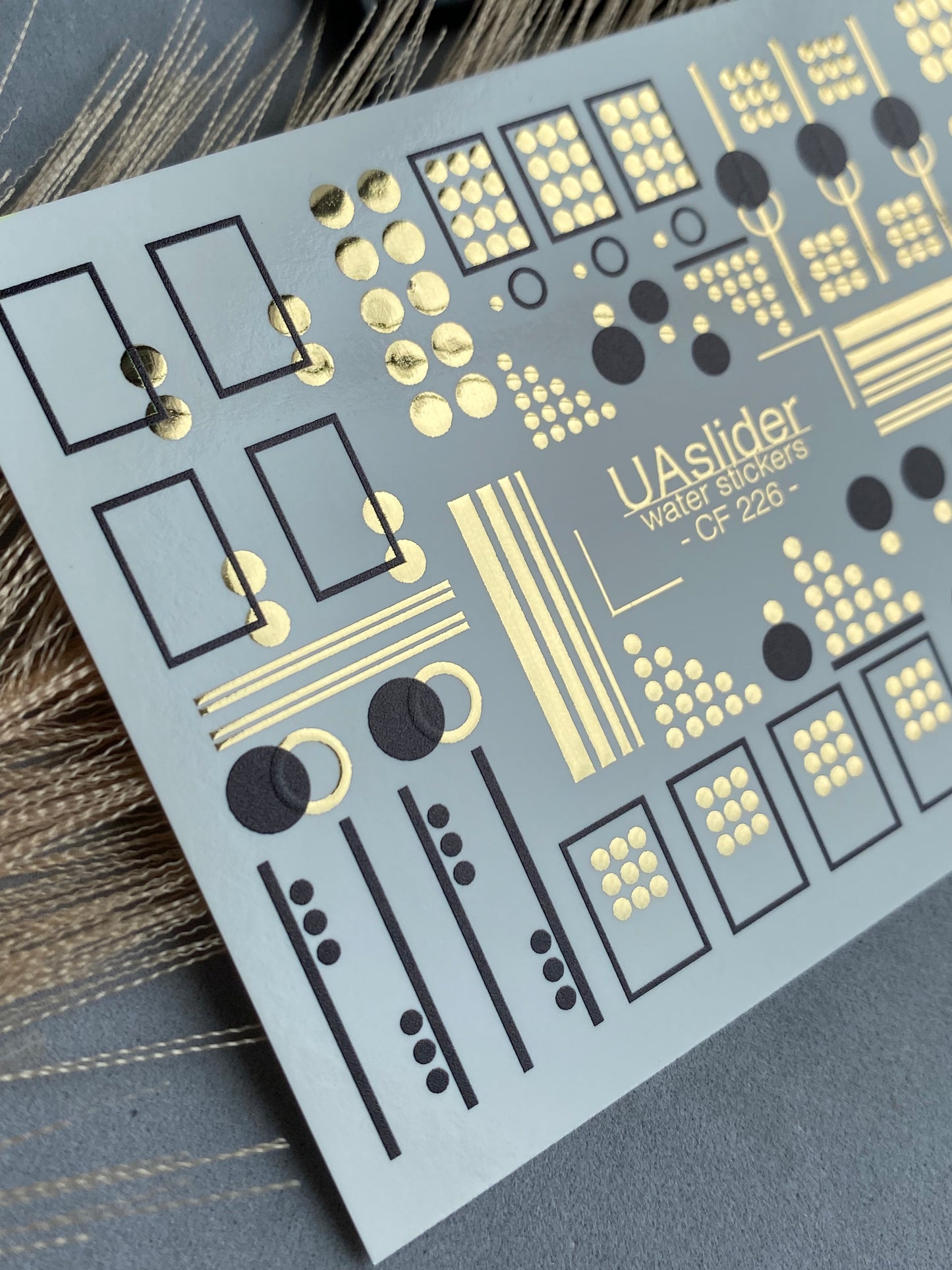 Nail Water Decal CF-226 | Geometric Water Slide Nail Decals | Black & Gold Minimalist Design