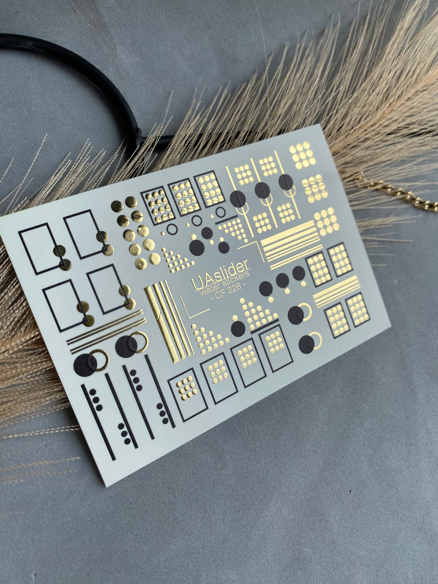 Nail Water Decal CF-226 | Geometric Water Slide Nail Decals | Black & Gold Minimalist Design