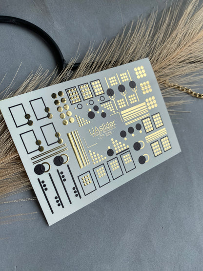 Nail Water Decal CF-226 | Geometric Water Slide Nail Decals | Black & Gold Minimalist Design