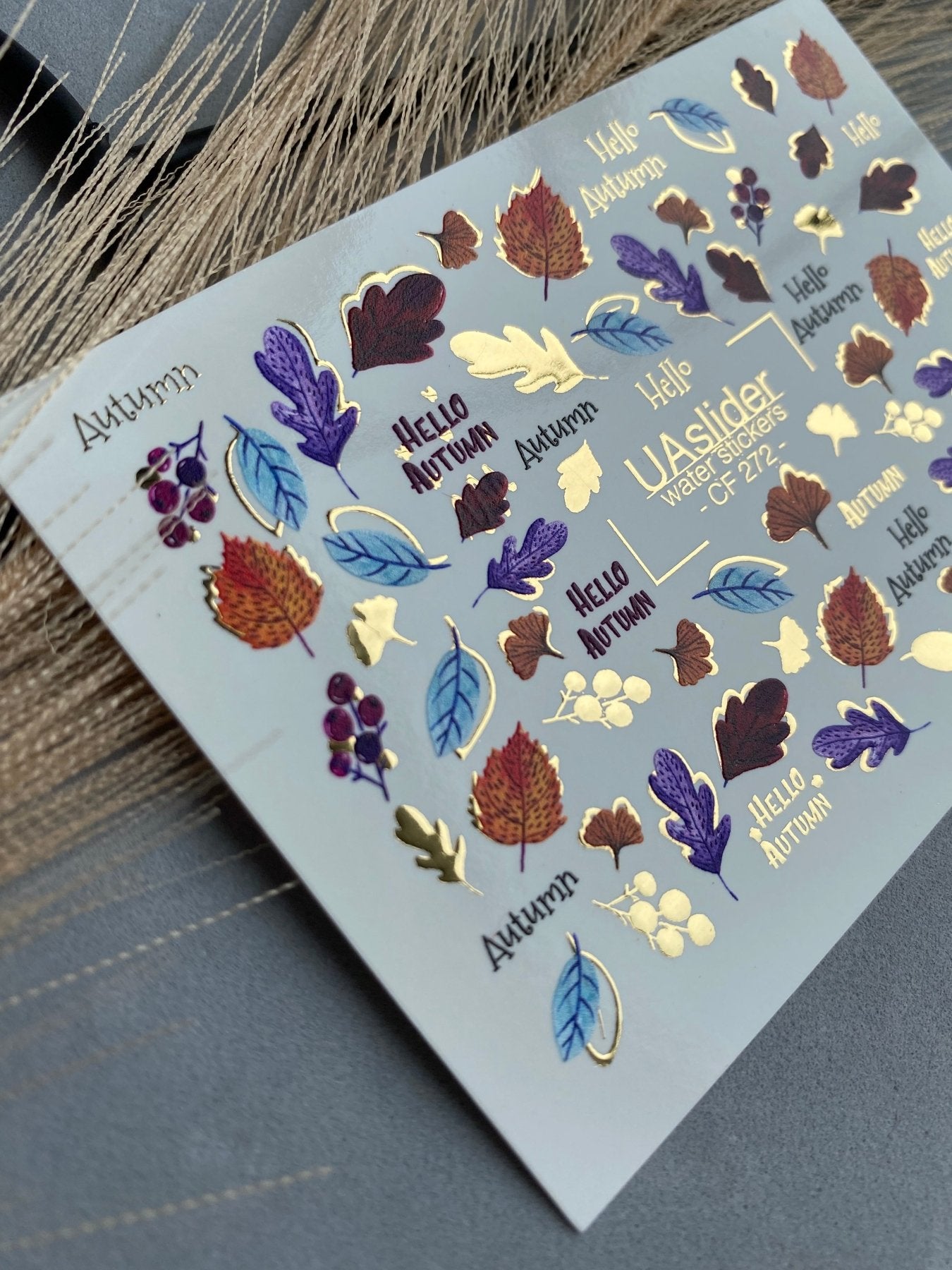 Nail Water Decal CF-272 | Autumn Water Slide Nail Decals | Colorful Fall Leaves & Hello Autumn Quotes - UASLIDER