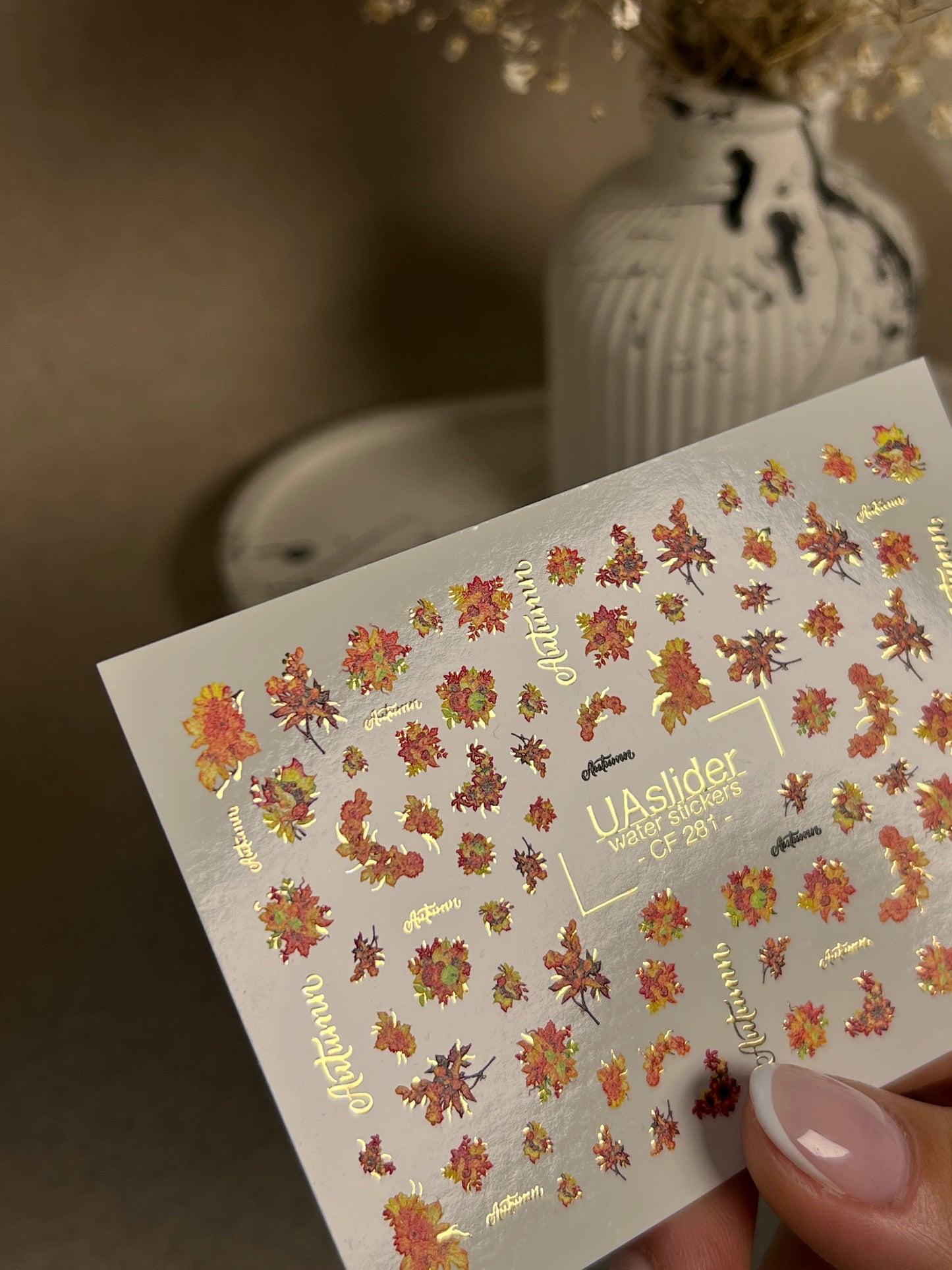 Nail Water Decal CF-281 | Autumn Floral Water Slide Nail Decals | Fall Bouquets & Leaves